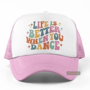 🆕Life Is Better When You Dance Foam Trucker Hat Mesh Snapback Cap Pink/White